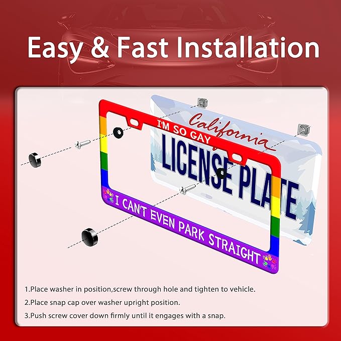 Gay License Plate Frame I'm so Gay I Can't Even Park Straight LGBT Funny License Plate Stainless Steel Parts with Screws Size 12.3" x 6.3" Men Women
