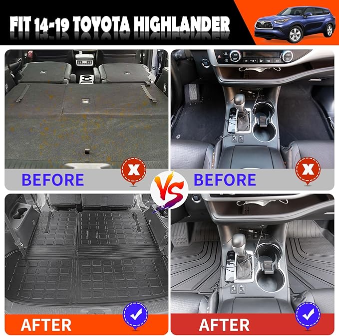 powoq Floor Mat Compatible with 2014-2019 Toyota Highlander Cargo Mat TPE All Weather Protection Cargo Liner Trunk Liner Replacement for 2014-2019 Toyota Highlander Accessories