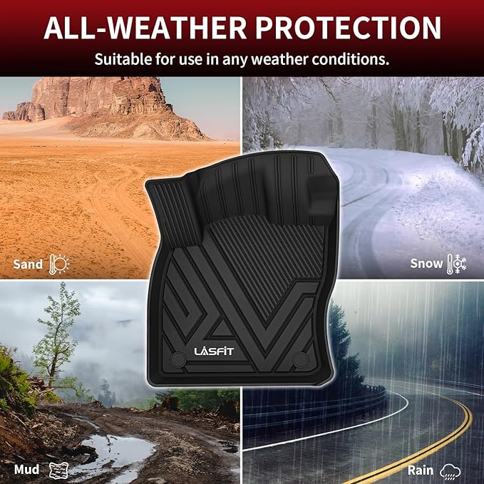 LASFIT Floor Mats Fit for Volkswagen Tiguan 2024 2023 2022 2021 2020 2019 2018 (Only for 5 Seater) All Weather TPE Custom Fit Floor Liners for 1st and 2nd Rows Car Mats for VW Tiguan 2018-2024, Black