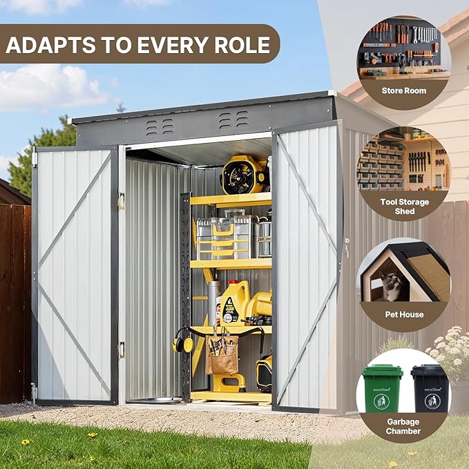 Bealife 6' x 4' Outdoor Storage Shed Clearance, Metal Outdoor Storage Cabinet with Double Lockable Doors, Waterproof Tool Shed, Backyard Shed for Garden, Patio, Lawn (Dark Gray)