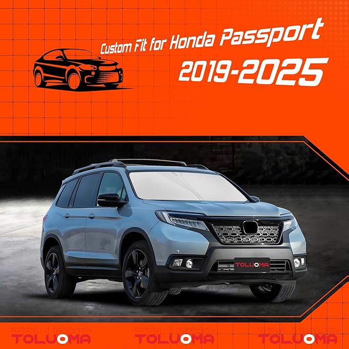 Custom Fit Windshield Sun Shade for Honda Passport 2019-2025 - Full Coverage, 210T Reflective Fabric, Double-Layer Design - Blocks 99% UV Rays, Keeps Car Cool, Easy to Install and Store