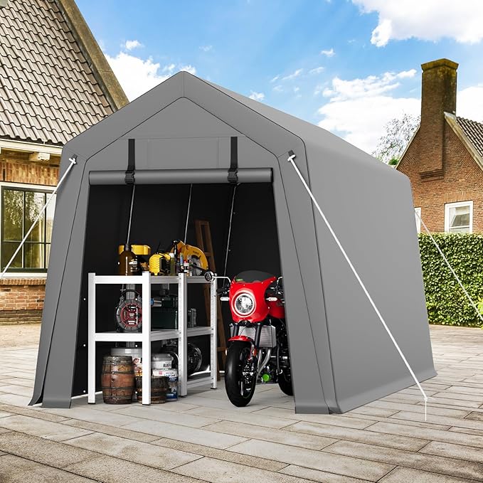 TrailBlaze 7x12ft Outdoor Portable Storage Shelter Shed, Carport Storage Shed with Roll-up Zipper Door & Vents, Heavy Duty Portable Garage with UV Resistant and Waterproof Tarp for Motorcycle