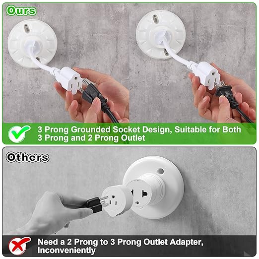 Feekoon 1 Pack 3 Outlet Light Socket Adapter, Convert E26/E27 Bulb Socket to 3 Prong Outlet with Extension Cord, Light Bulb Plug Adapter Converter Suitable for Outdoor Porch Garage Patio Use (White)