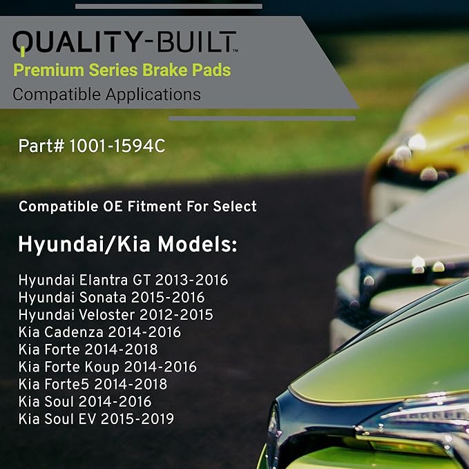 Premium Ceramic Rear Brake Pads (1001-1594C) Compatible with 2012-2019 Hyundai/Kia (Cadenza/Elantra GT/Forte/Forte Koup/Forte5/Sonata/Soul/Soul EV/Veloster)