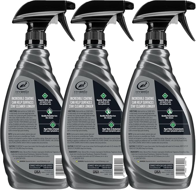 Turtle Wax 53883 Hybrid Solutions Ceramic Spray Coating, Incredible Shine and Protection for Car Paint, Extreme Water Beading, Safe for Cars, Trucks, Motorcycles, RV's and More, 16 oz. (Pack of 3)