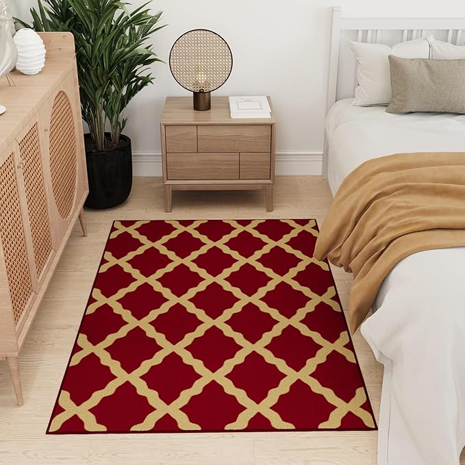 Ottomanson 3'3" x 5' Rugs for Living Room Trellis Area Rug for Bedroom - Non Slip Durable Large Floor Carpet for High Traffic Areas - Indoor Rug for Dining Room Kitchen Kids Playroom, Red