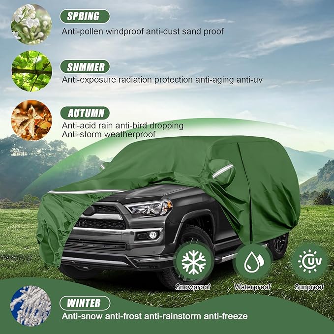 BOSSTONE Car Cover Custom Fit for Toyota 4runner 2002-2025, Waterproof All Weather for Automobiles Full Exterior Cover Rain Sun Snow Protector with Door Zipper (Green)
