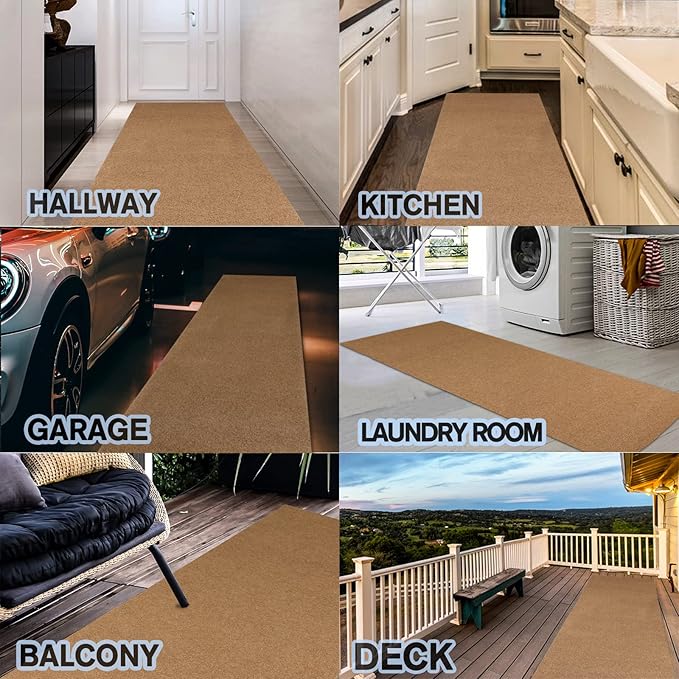 Custom Size Backed Non-Slip Area Rugs Runner, Easy Clean, Waterproof Runner Rugs for Hallway Entryway, Kitchen, Laundry, 2FT x 77FT, Beige