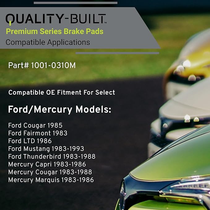 Premium Semi-Metallic Front Brake Pads (1001-0310M) Compatible with 1983-1993 Ford/Mercury (Capri/Cougar/Fairmont/LTD/Marquis/Mustang/Thunderbird)