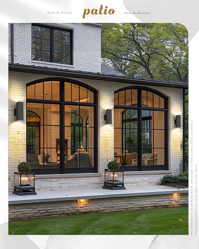 Ken & Ricky 2 Pack Dusk to Dawn Outdoor Lighting, Modern Exterior Lighting Fixtures, Aluminum Front Porch Light, Black Outdoor Wall Sconce with Glass Cover, KR3324-W-2PK-B