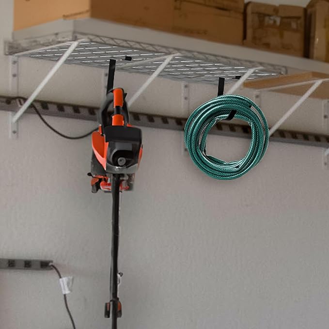 Bike Hooks for Garage Ceiling Mount Rack – Heavy Duty 4X8 Overhead Garage Storage Rack for Ceiling Hanging Bicycle Shelves, Add on Storage Flat Hooks Accessory and Wall Hanger (Flat Hook 4 Pack)