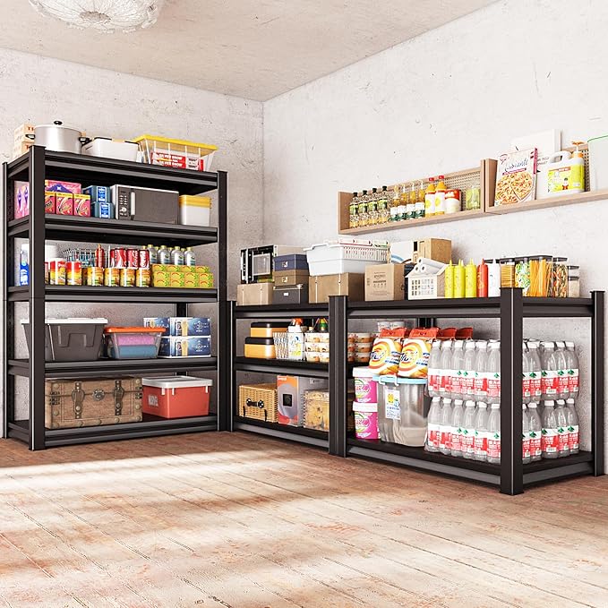 3000LBS Garage Storage Shelves Heavy Duty, 48" W x 24" D x 78" H,5-Tier Garage Shelving Heavy Duty, Industrial Metal Shelving Units for Garage, Basement,Fish Tank,Black
