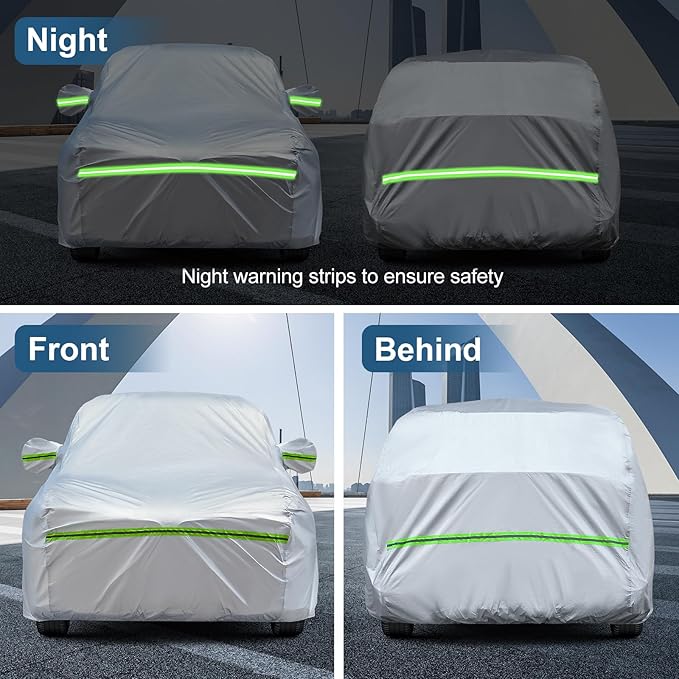 AUQDD 6-Layers Premium Sedan Car Cover Waterproof All Weather Weatherproof UV Sun Protection Snow Dust Storm Resistant Outdoor Exterior Custom Form-Fit Full Padded Car Cover with Straps 197"-208" K4