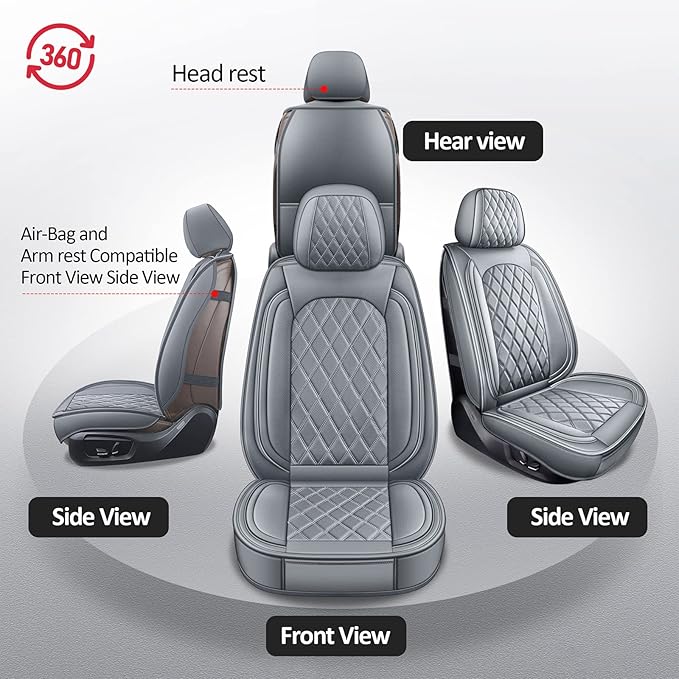 MIROZO Dodge Ram Seat Covers with Split Bench 40/60,Waterproof Truck Ram Seat Covers Compatible with 2009-2025 Dodge Ram 1500 2500 3500 Truck Pickup Crew Quad Cab (Gray,Full Set Curved Back)