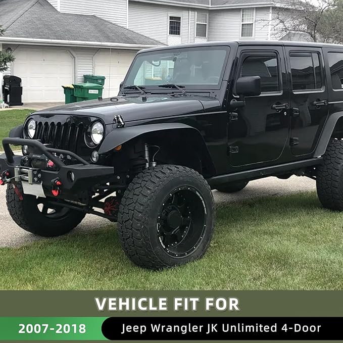 in Channel Rain Guards Fit for 2007-2018 Jeep Wrangler JK Unlimited 4-Door, Durable Window Visors Wind Deflectors, Smoke Vent Shades Shield, 2008 2009 2010 2011 2012 2013 2014 2015 2016 2017