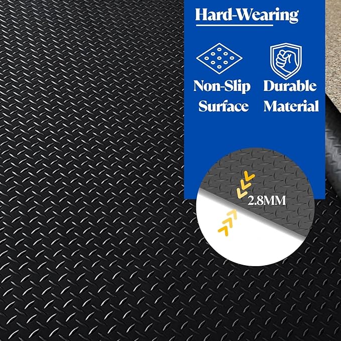 BESEA 4 x 6 FT Garage Floor Mat, Heavy Duty Diamond Plate Rubber Parking Mat – Waterproof, Oil-Resistant, Anti-Slip Flooring Roll for Under Car, Home Garage or Workshop,1/8" Thick