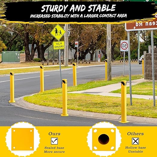 2 Pack Safety Bollard Post, 48 Inch Height 4.5 Inch Diameter Yellow Pipe Safety Steel Bollards with Anchor Bolts and Wrench, Steel Bollards for Road Warning Construction Traffic Control