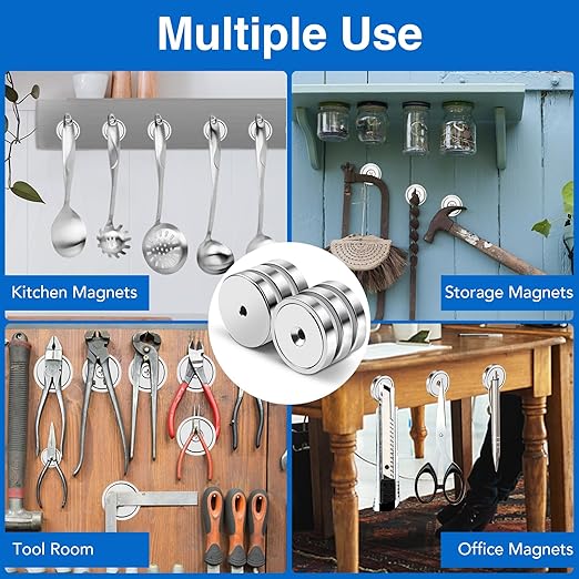 MIKEDE Magnets, 150LB Neodymium Cup Magnets with Super Strong Magnetic Attraction, Heavy Duty Pot Magnet with Hole for Mounting, Rare Earth Magnet with Screw for Hanging, Office, Craft - 6 Pack