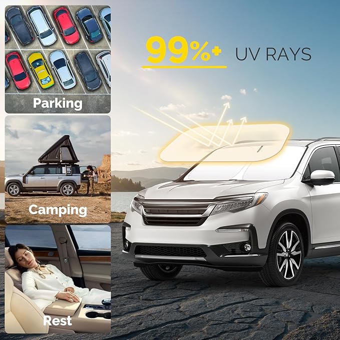 Car Windshield Sun Shade Compatible with 2016-2024 2025 Honda Pilot Accessories Sunshade Custom Foldable Windshield Sun Visor