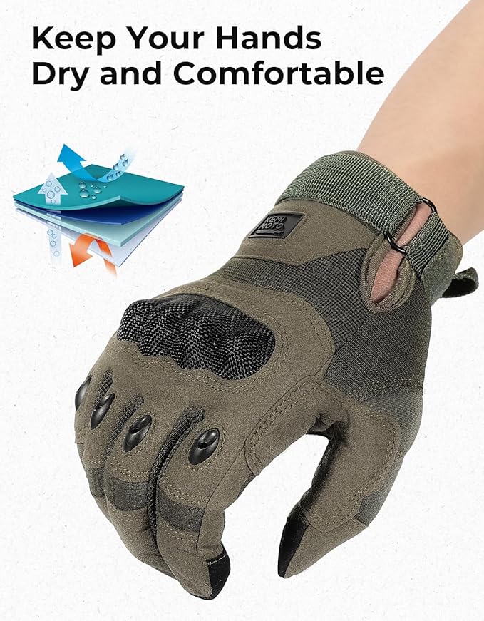 KEMIMOTO Tactical Gloves for Men, Touchscreen Motorcycle Gloves with Hard Shell & Palm Padding for Sports Motorcycle Cycling Tactical Airsoft Paintball Hunting Hiking Camping Climbing