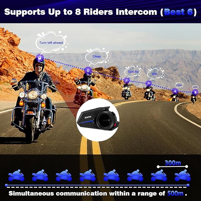 Motorcycle Helmet Headset, 8 Riders Intercom Headset Communication System Speakers with Music Sharing/HiFi Sound/3 EQ Music Modes/DSP&CVC Noise Cancellation/IP67/FM Radio/Wake up Siri (2 Pack)
