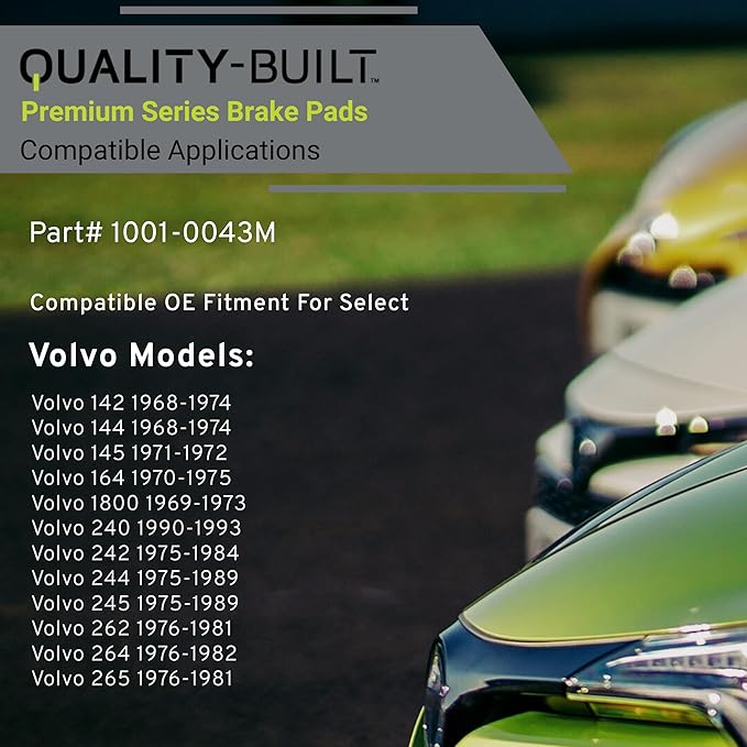 Premium Semi-Metallic Front Brake Pads (1001-0043M) Compatible with 1968-1993 Volvo (142/144/145/164/1800/240/242/244/245/262/264/265)