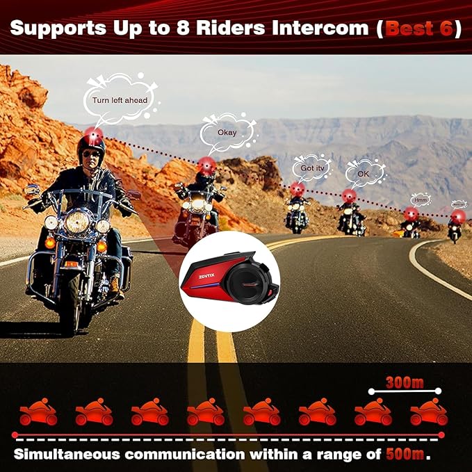 Motorcycle Helmet Headset 8 Riders Communication System X8 Intercom with Music Sharing/HiFi Sound/3 EQ Music Modes/DSP&CVC Noise Cancellation/IP67/FM Radio/Wake up Siri (2 Pack)