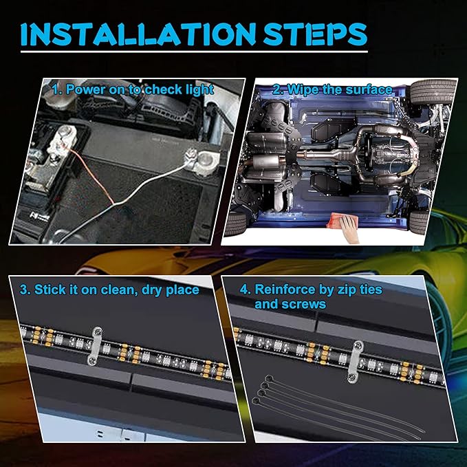 Car Underglow Lights Chasing Color, Upgraded Bluetooth Led Strip Light with Dream Color Chasing 212 Mode, Music Mode, DIY Mode, APP Control Underbody Strip Kit for Car, 35Inch & 47Inch, 6PC Pack