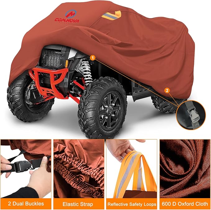 Comnova ATV Cover for 4 Wheelers - 84 Inch ATV Covers 600D Waterproof & Heavy Duty, Outdoor Four Wheeler Quad Cover All Weather Large for Polaris, Kawasaki, Arctic Cat, Honda, Yamaha and More