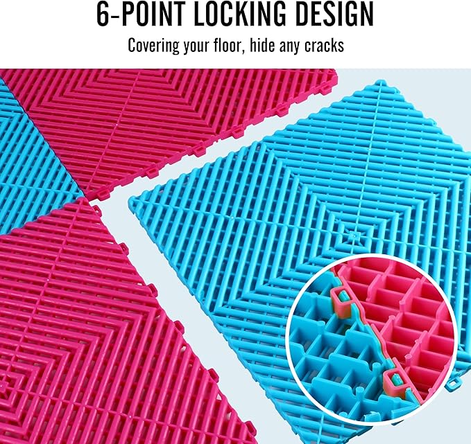 15.7"x15.7" Garage Flooring Tiles, Non-Slip Interlocking Plastic Garage Floor Mat, Garage Organization & Garage Storage, Vented Pattern (Carnival Pink, 25PCS)