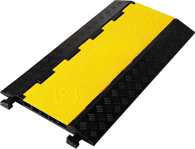 1 Pack Rubber Cable Ramp Hose Cable Protector Ramp 5 Channel 22000Lbs Load Capacity Traffic Speed Bump Wires Power Lines Extension Cord Cover for Indoor Outdoor