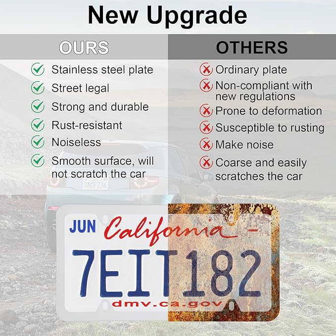 LivTee 4 Holes Stainless Steel License Plate Frames, 2 PCS Car Licence Plate Covers, Automotive Exterior Accessories Slim Design with Bolts Washer Caps for US Vehicles, White