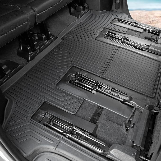 Floor Mats Set for 2021-2025 Chevy Suburban 7 Seats/GMC Yukon XL Accessories, Full Coverage All Weather Floor Mats Cargo Mat with 3rd Row Backrest Protectors & Door Sill Guards
