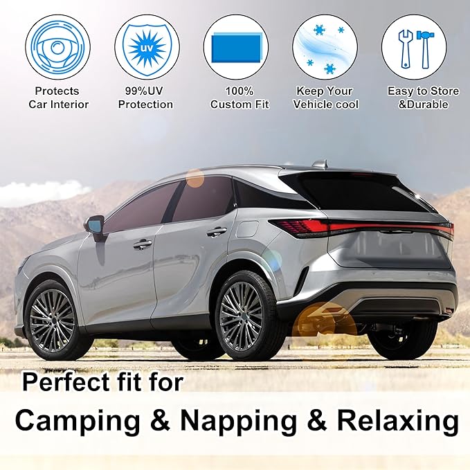 TINGLU Window Shades for Lexus RX 2023 2024 2025 Accessories Car Side Full Windows Rear Triangular Windshield Sun Shade Sun UV Rays & Privacy Protection for Camping,Napping,and Relaxing 8PCS