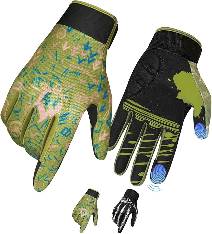 RIGWARL Skeleton Motorcycle Gloves Men Women Touchscreen, Non-Slip Mountain Bike Gloves for Men Cycling, Lightweight Dirt Bike Riding Bicycle Glove