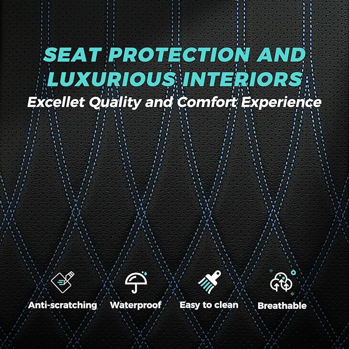 Seat Covers for Honda Civic Sedan 4DR Sedan LX 2022 2023 2024 2025.Faux Leather Car Seats Cover Full Set,(Rear Row Solid Folding Backrest)-BlackBlue