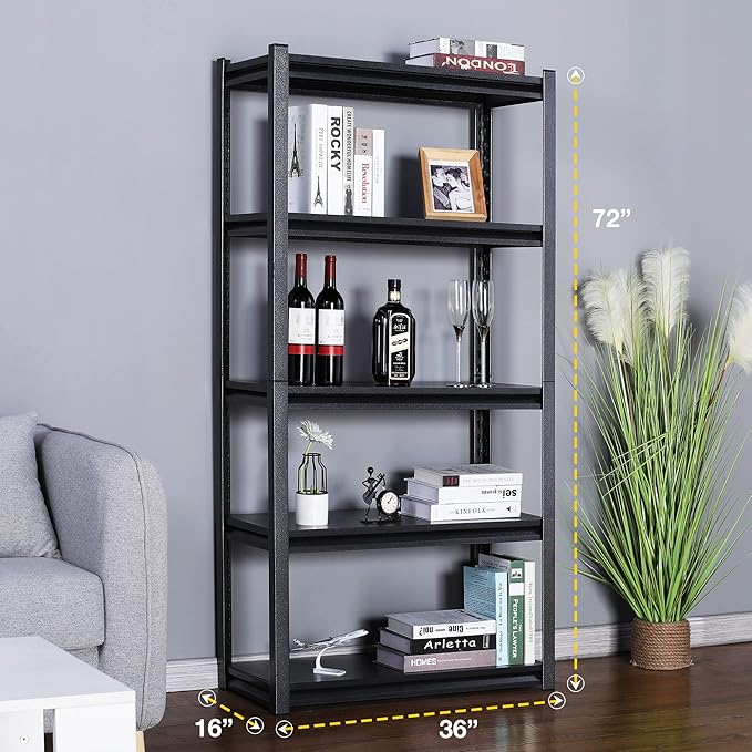 Rigma 5 Tier Garage Shelf, Heavy Duty Steel Shelving Unit, Adjustable Metal Multi-use Storage Rack, Shelves for Garage, Basement, and Industrial Warehouse Or Office (36" W X 16" D X 72" H 5-Tier)