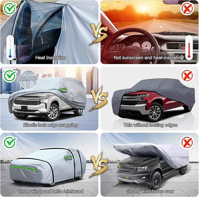 TUCAREST 6-Layers Premium Full Car Cover Hard Shell Zipper Design Waterproof All Weather Weatherproof UV Sun Protection Snow Dust Storm Resistant Outdoor with Straps (Fit for SUV/MPV 181"- 190")
