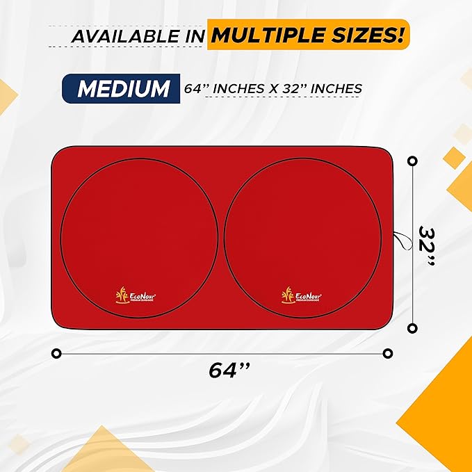 EcoNour Windshield Sun Shade Premium | Sunshade Protects Car Interior | Car Sun Shade Windshield Blocks UV Ray & car Accessories | Universal Fits Small Sedans | Mini SUV & Hatchbacks | Medium (64x32)