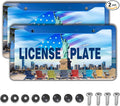 License Plate Frames License Plate Frame Beach Loungers Colorful Chairs in Tropical Summer Palm Tree Aluminum Metal Car Accessory 2 Pack with Screw Covers Set