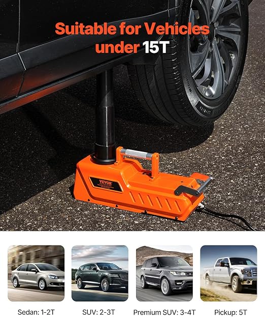 VEVOR Electric Car Jack, 15 Tons /33000 lbs, Adjustable Electric Scissor Jack with High Load Capacity, 12V Dual-Powered Tire Change Replacement with LED Light, Portable Jack kit for Sedan, SUV, Truck