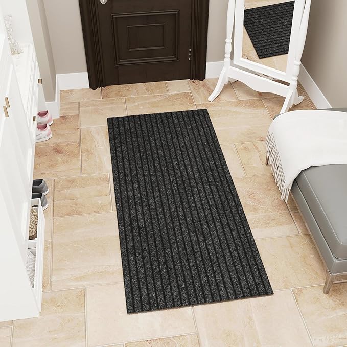 Ottomanson Mud Mat 2'7" x 4' Entryway Rug - Non-Slip Scraper Doormat for Muddy Paws, Dirt Trapping Indoor/Outdoor Mat for High-Traffic Areas, Kitchen, Garage, Patio, Black
