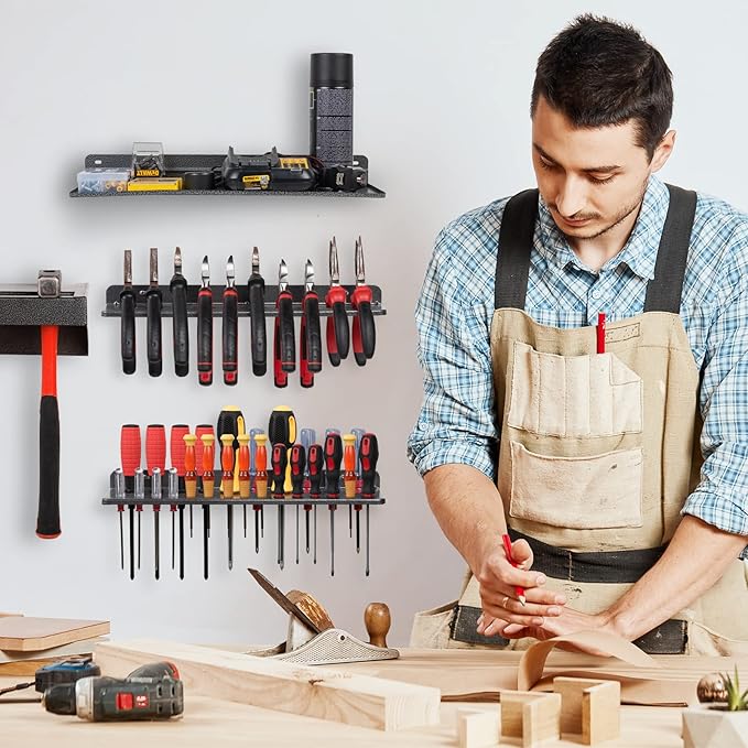 Screwdriver Organizer, Metal Plier Organizer Hammer Rack Screwdriver Holder Hand Tool Organizer and Storage Rack Wall Mount for Garage Workshop Workbench - 4 Pack