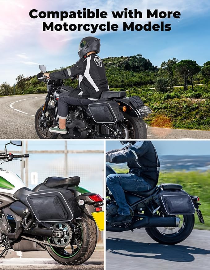 KEMIMOTO Motorcycle Saddlebags Expandable 22-30L (11-15Lx2) with Quick-Release Brackets PU Leather Handbag Waterproof with Rain Cover Compatible with Dyna Softail Cruiser Rebel Vulcan