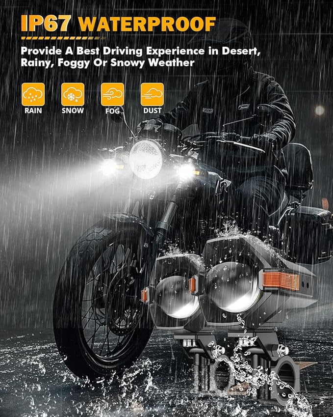 Auxbeam Motorcycle LED Fog Lights Auxiliary Lights Driving Light Spotlights 8 Modes White/Amber Dual Color Strobe Switchback 3 Inch 60W LED Offroad Work Light for Motorcycle ATV UTV Trucks - 2Pcs