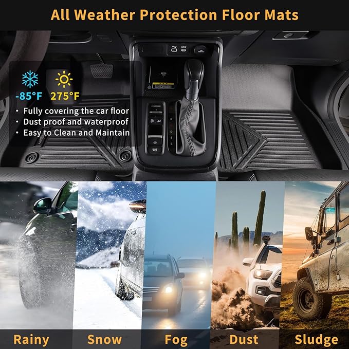 GINOWY- Floor Mats & Cargo Liner for Kia Seltos 2024 2025 2026, TPE All Weather Protection Seltos Car Mats 2024, Custom Seltos Floor Liners Non-Slip Trunk Mat, Waterproof Accessories Black