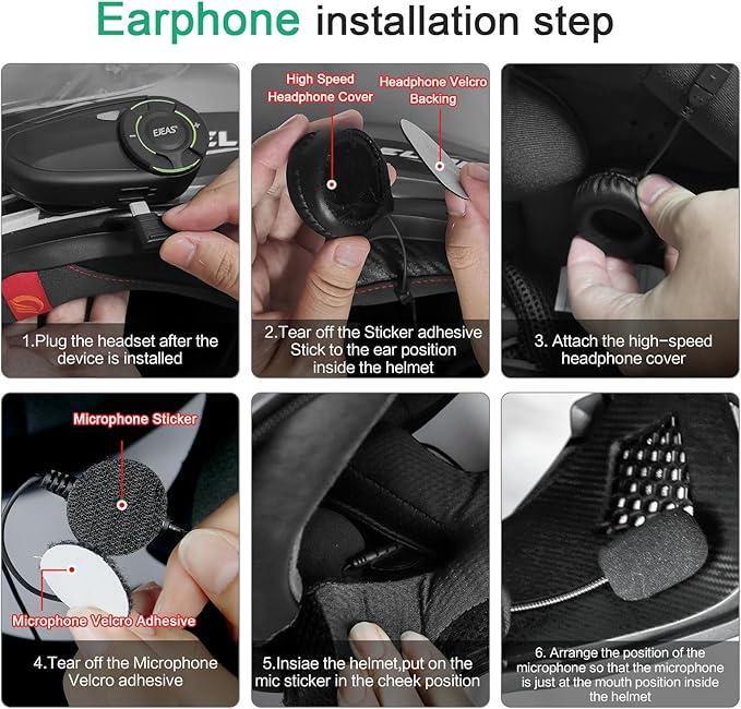 Q8 Motorcycle Helmet Bluetooth Intercom Headset, 230hours Standby, 6 Riders Mesh Communication Systems with Audio Multitasking, Music Sharing, Noise Cancellation, FM Radio, Loud Interphone -1 Pack