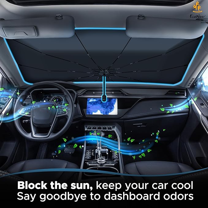 EcoNour Car Umbrella Windshield Sun Shade | Foldable UV Blocker Sun Shade | Polarized Car Sun Visor for SUV, Sedan, Truck | Umbrella Sun Shade Cover for Front Baby Window Shades