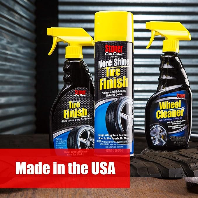 Stoner Car Care 91044 Original More Shine Tire Finish for Tire and Wheel Care Creates a Long-Lasting, Rain-Resistant Tire Shine, Makes Faded Tires Look New, Non-Greasy Formula, 12 Oz, Pack of 1
