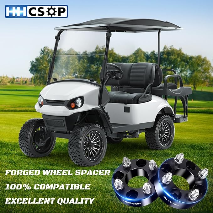HHCSOP 4x4 Golf Cart Wheel Spacers, 1.5 inch ATV Wheel Adapters for EZ GO EZGO Club Car, 4PCS 4x101.6mm Wheel Spacer Hub Bore 62mm with 1/2" x20 Studs - Black